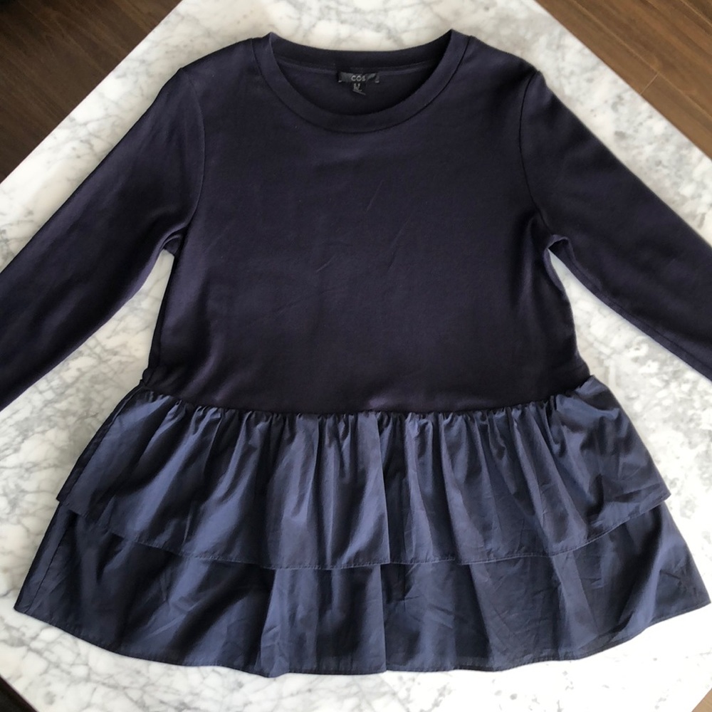 COS Navy Long Sleeve Peplum Top